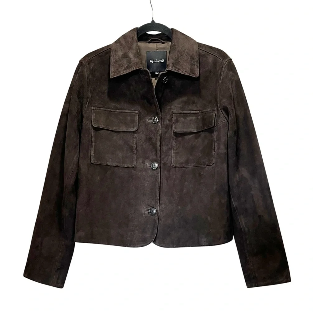 Madewell Stitched-Collar Shirt-Jacket in Suede Dark Carob S - Picture 5 of 16
